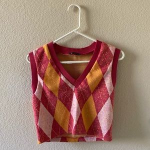 Zara Pink Orange Cropped Sweater Vest